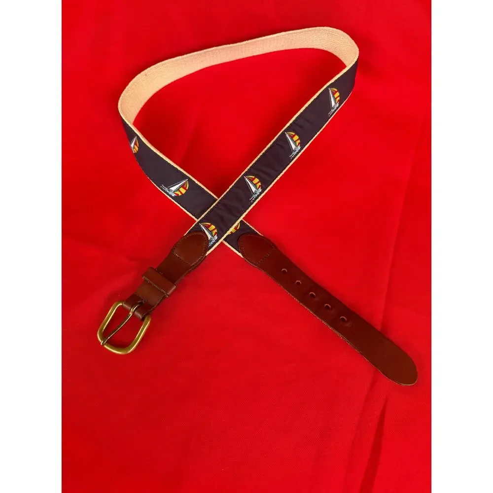 Leather Man Limited Handmade in Essex CT  Preppy Nautical Sailboat Men's Belt 38